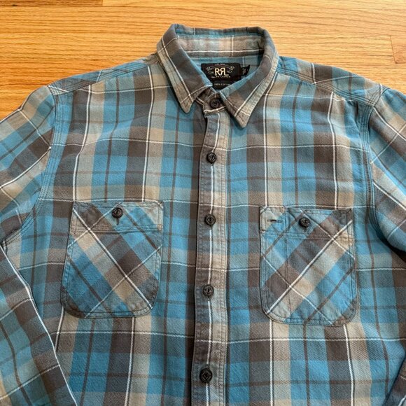 Double RL RRL Blue/Grey Flannel Large - Picture 2 of 12
